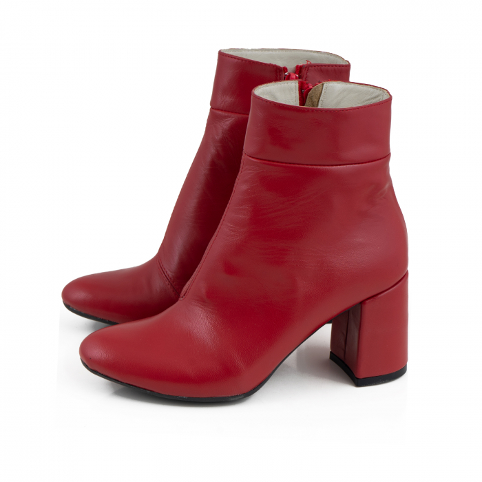 Botine din piele naturala rosie, cu toc de 7 cm gros [2]