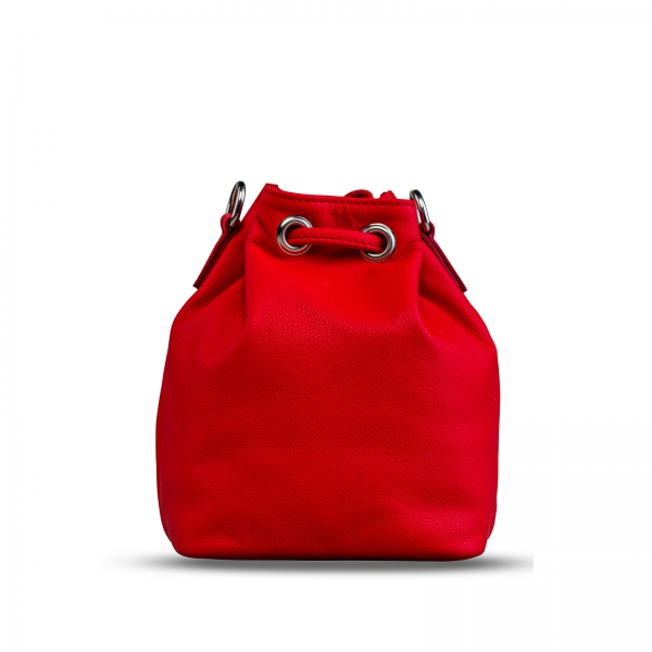 Poseta Kristy mini bucket  din piele naturala rosie [6]