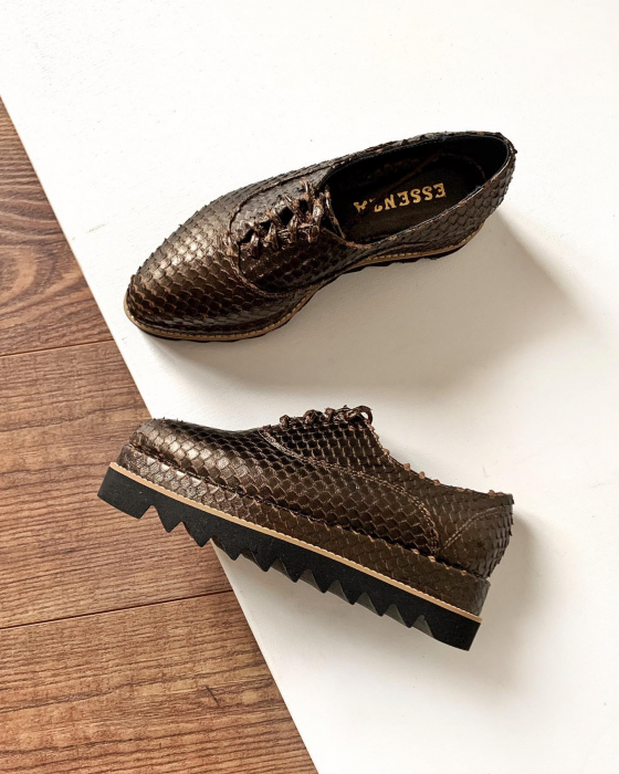 Pantofi oxford, din piele metalizata cu textura [2]