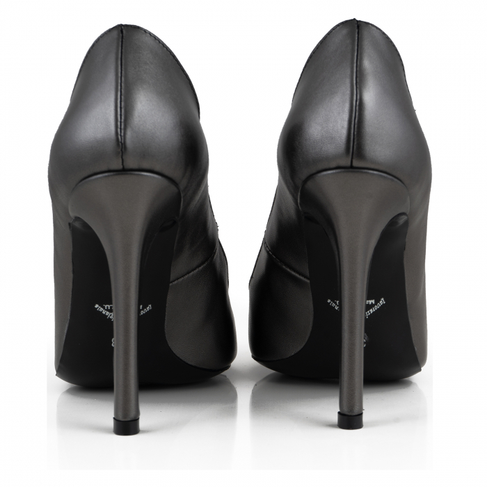 Pantofi Stiletto din piele naturala gri inchis platina [4]