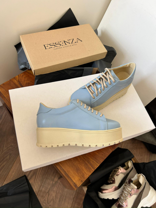 Pantofi cu talpă groasă, realizati din piele naturala , albastru deschis [4]