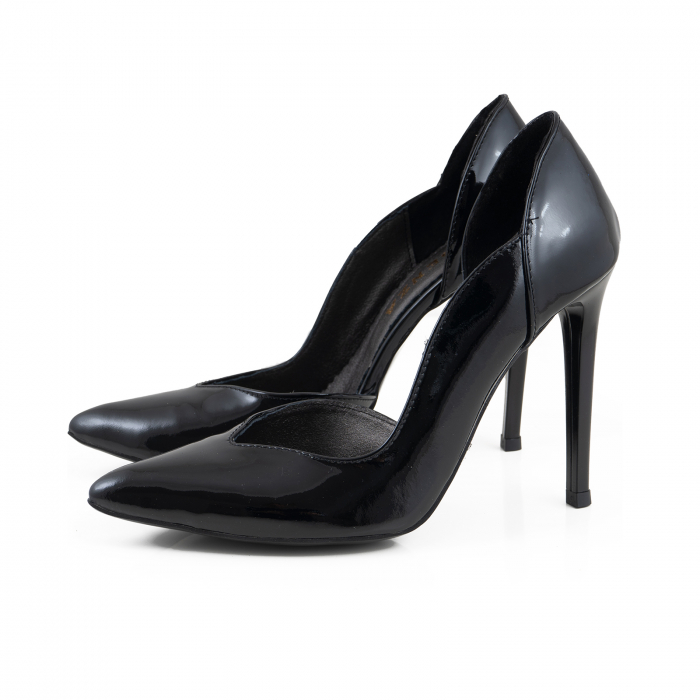 Pantofi stiletto din piele naturala neagra,cu decupaj interior si exterior intr-o linie eleganta [2]