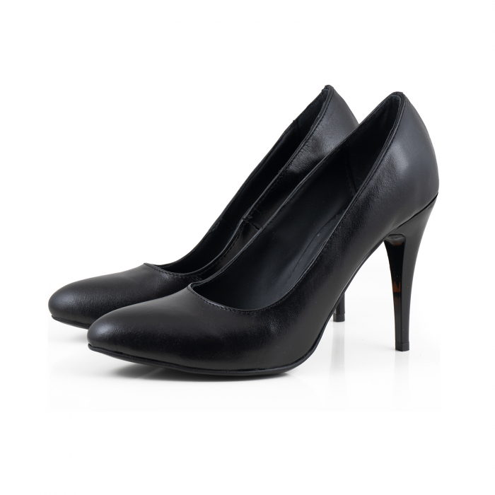 Pantofi cu varf semiascutit, din piele naturala neagra [2]