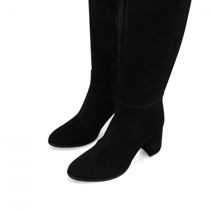 Cizme  din piele naturala intoarsa neagra, cu toc gros de 7cm [4]