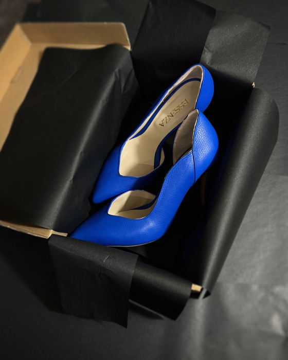 Pantofi stiletto cu decupaj interior, din piele albatru cobalt [3]