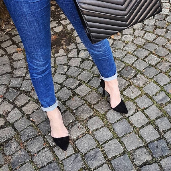 Pantofi Stiletto, din piele intoarsa neagra [2]