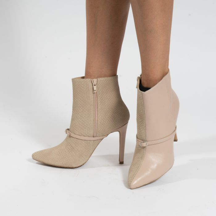 Botine Stiletto din piele o combinatie de piele naturala bej [2]
