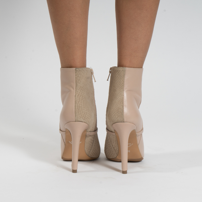 Botine Stiletto din piele o combinatie de piele naturala bej [5]