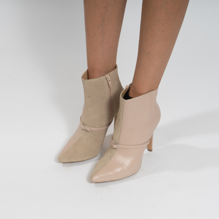 Botine Stiletto din piele o combinatie de piele naturala bej [4]