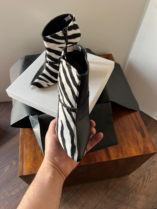 Botine Stiletto din piele  neagra si piele de ponei cu animal print [4]