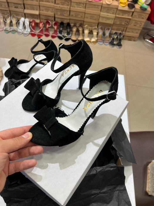 Sandale cu funde duble, din piele intoarsa neagra [4]