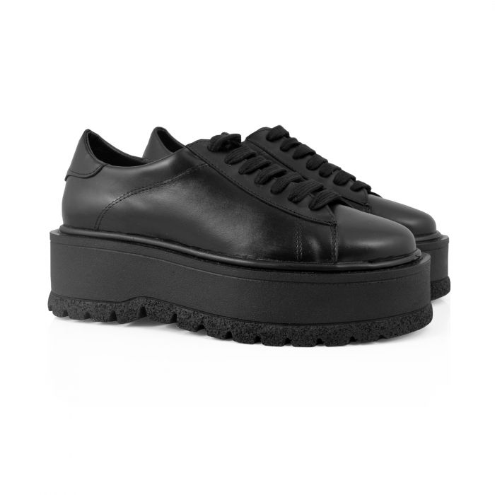 Pantofi cu talpă groasă, realizati din piele naturala neagra [2]