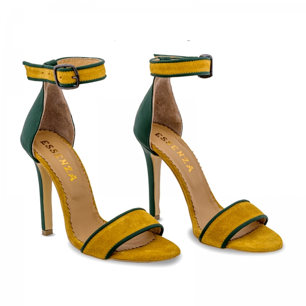 Sandale cu toc stiletto, din piele naturala verde  si piele intoarsa galben mustar [2]