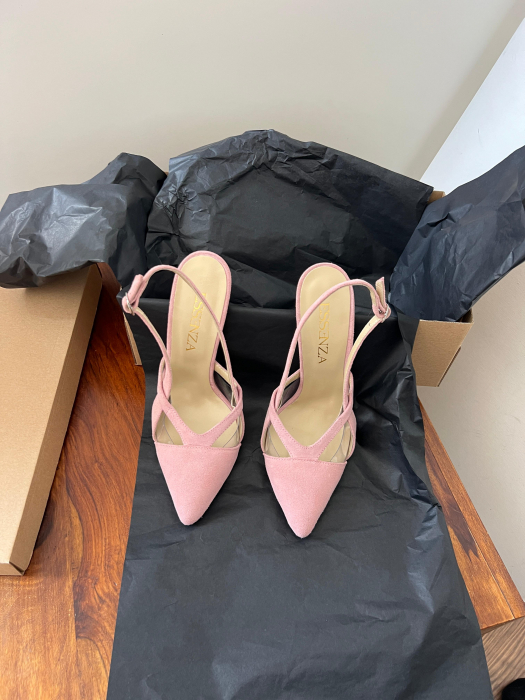 Pantofi stiletto din piele roz velur  si plastic transparent [4]
