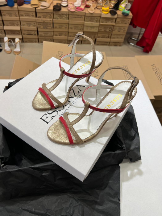 Sandale elegante din piele aurie si rosie [3]