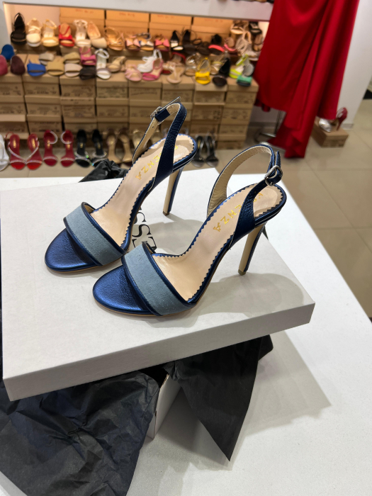 Sandale elegante din piele naturala albastru velur [3]