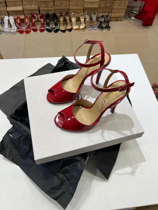 Sandale cu peep toe , din piele naturala lacuita rosie [3]