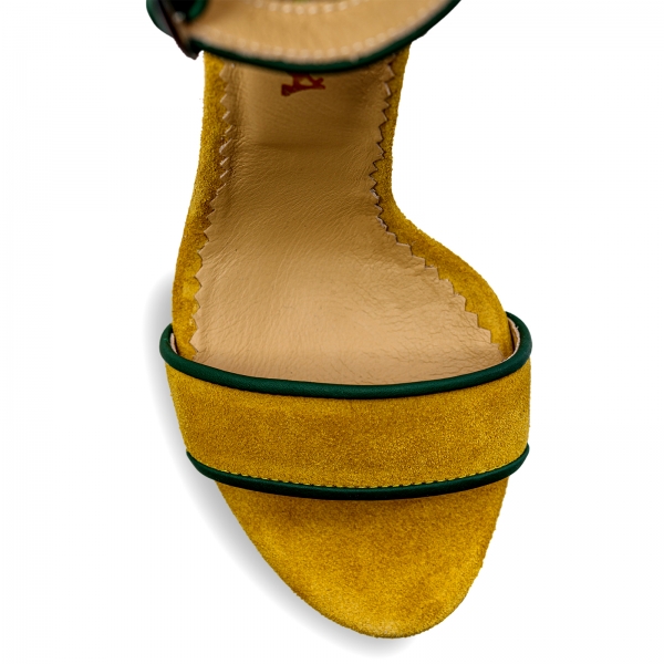 Sandale cu toc stiletto, din piele naturala verde  si piele intoarsa galben mustar [4]