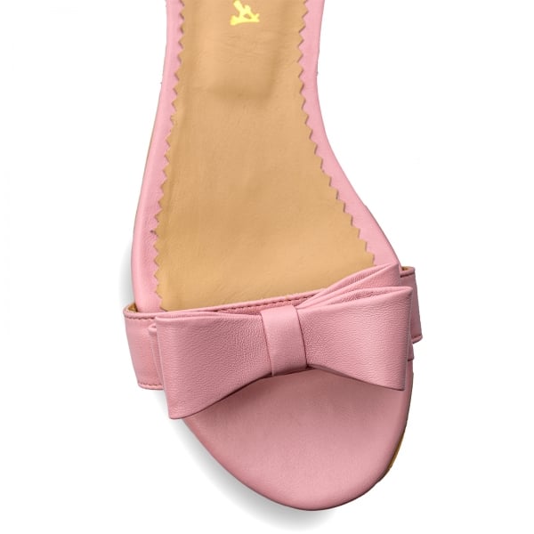 Sandale cu talpa joasa, din piele nappa roz, cu fundite [4]