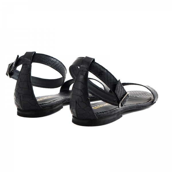Sandale cu talpa joasa, din piele neagra cu presaj crocodil [4]