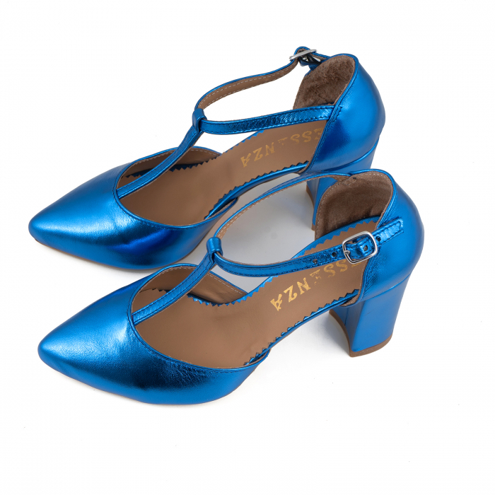 Pantofi stiletto din piele laminata albastra [4]
