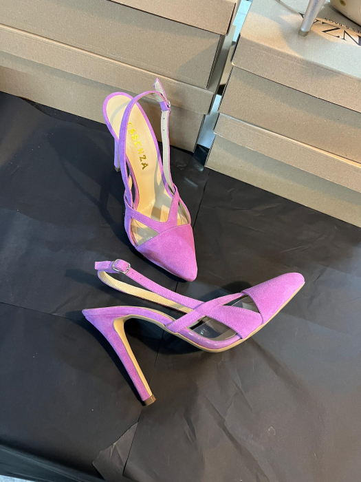 Pantofi stiletto din piele mov velur  si plastic transparent [2]