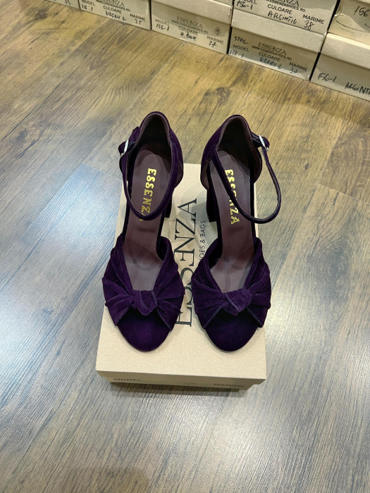 Sandale din piele intoarsa neagra, cu nod, si toc patrat de 8,5cm [2]