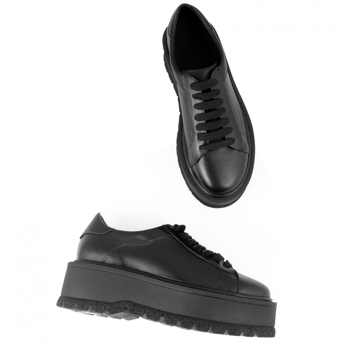 Pantofi cu talpă groasă, realizati din piele naturala neagra [3]