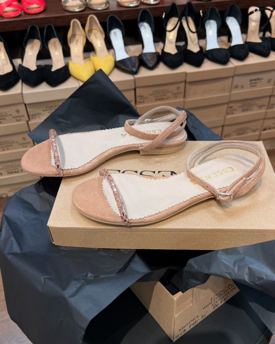 Sandale Chiara, din piele intoarsa roz somon, cu cristale rose [3]