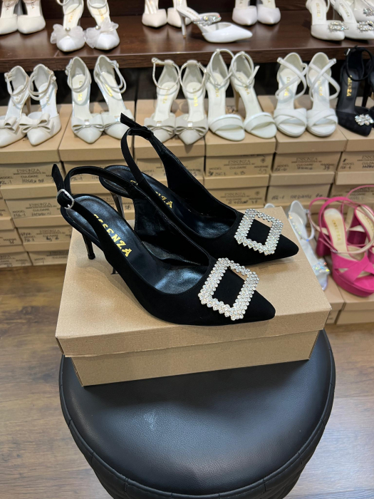 Pantofi stiletto decupati, din piele naturala intoarsa neagra [2]