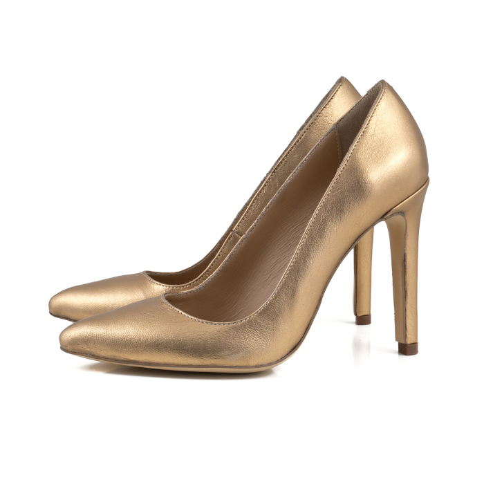Pantofi Stiletto din piele laminata aurie [2]