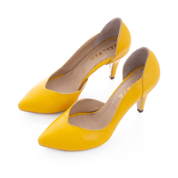 Pantofi stiletto din piele naturala galbena [2]