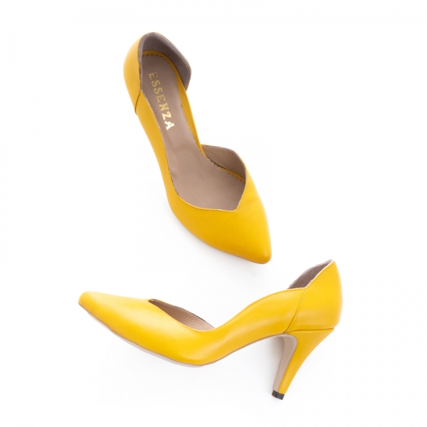 Pantofi stiletto din piele naturala galbena [3]