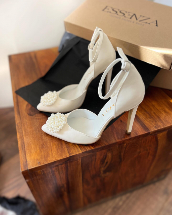 Pantofi din piele naturala ivory, cu perle, toc stiletto 10cm [2]