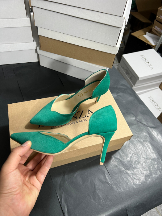 Pantofi stiletto decupati, din piele naturala intoarsa verde [2]
