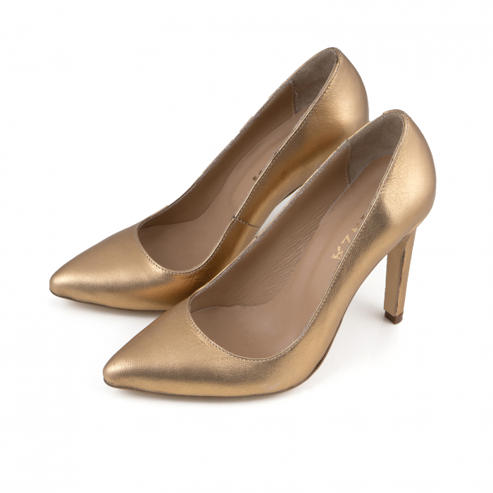 Pantofi Stiletto din piele laminata aurie [3]