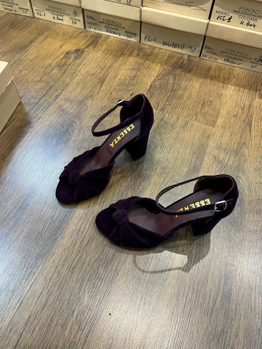 Sandale din piele intoarsa neagra, cu nod, si toc patrat de 8,5cm [3]