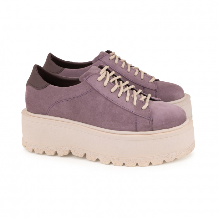 Pantofi cu talpă groasă, realizati din piele naturala intoarsa, mov lavanda [2]