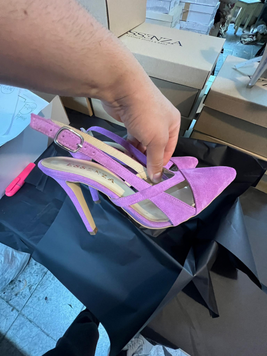Pantofi stiletto din piele mov velur  si plastic transparent [3]