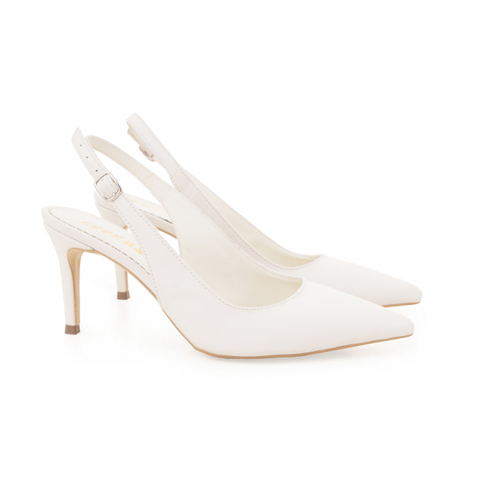 Pantofi stiletto decupati din piele naturala alb unt [2]