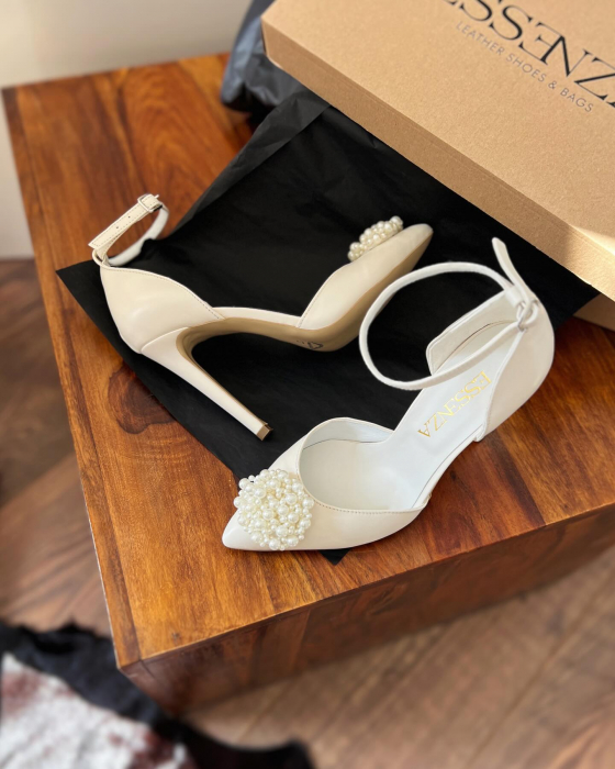Pantofi din piele naturala ivory, cu perle, toc stiletto 10cm [3]