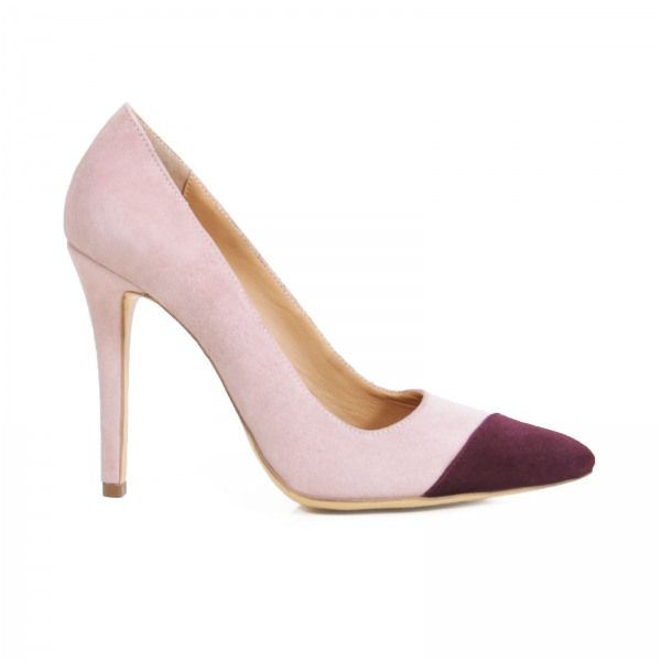 Pantofi stiletto din piele intoarsa roz si visinie [1]