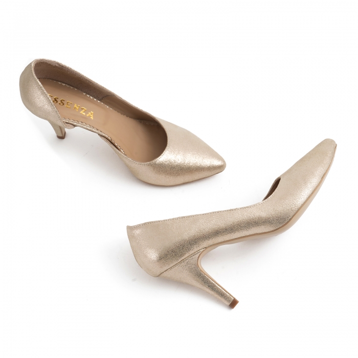 Pantofi stiletto din piele laminata, auriu texturat, cu decupaj interior [4]