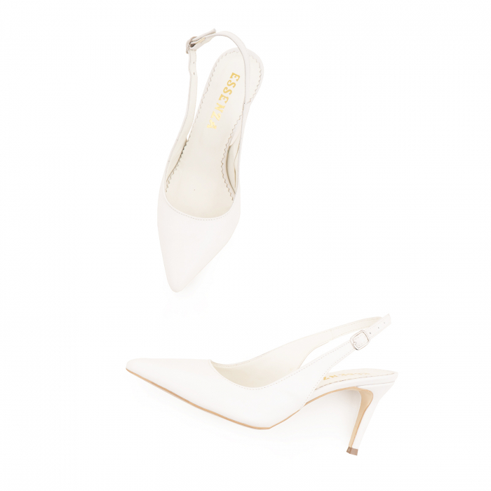 Pantofi stiletto decupati din piele naturala alb unt [4]