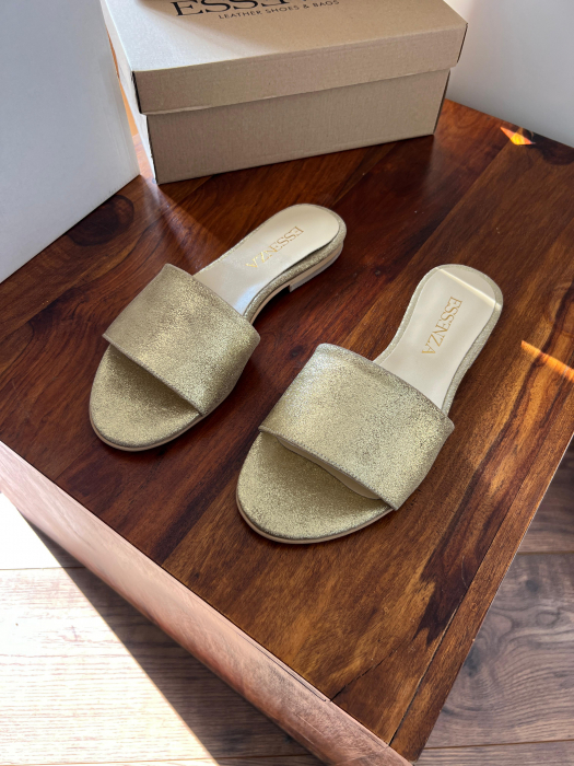 Flip flops din piele naturala auriu. [3]