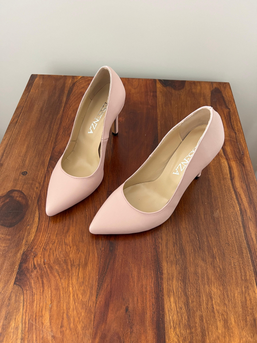 Pantofi stiletto realizati din piele naturala roz. [5]