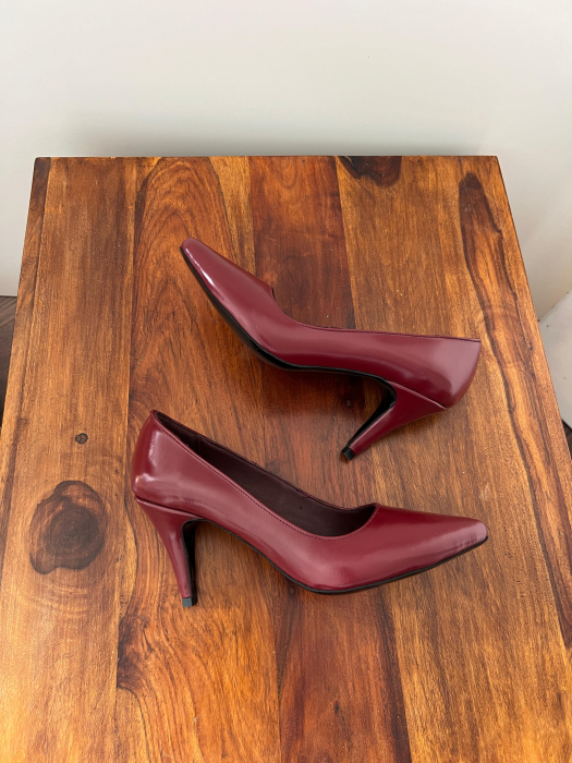 Pantofi stiletto din piele naturala visinie [4]