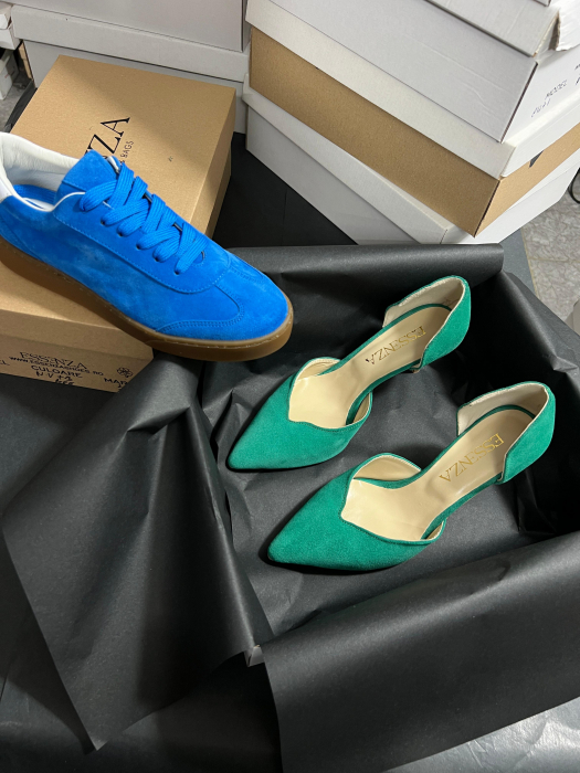Pantofi stiletto decupati, din piele naturala intoarsa verde [3]