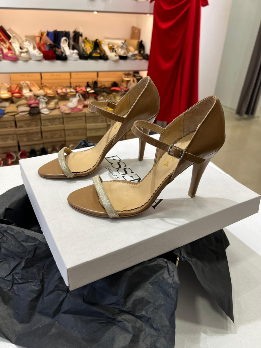 Sandale din piele naturala maro box, cu toc stiletto si staif inchis la calcai [3]