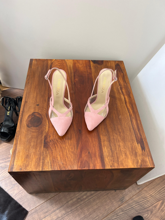 Pantofi stiletto din piele roz velur  si plastic transparent [1]